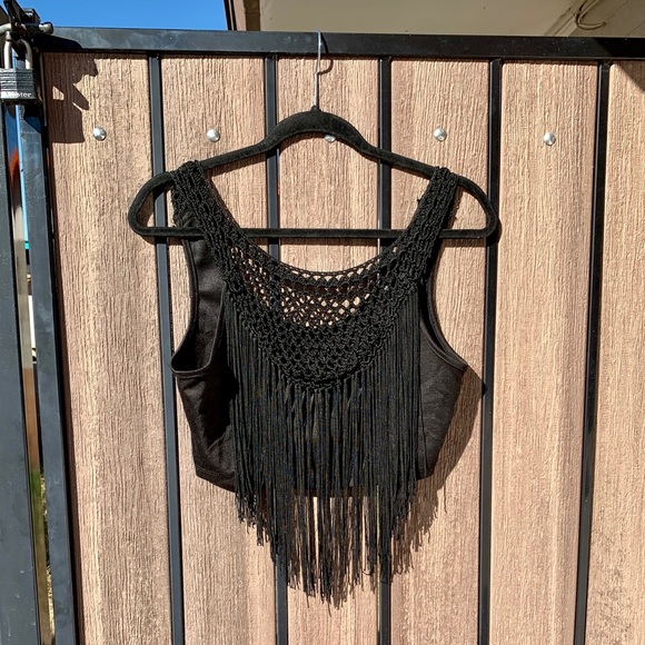Forever 21 Tops - Fringed Crochet Crop Top